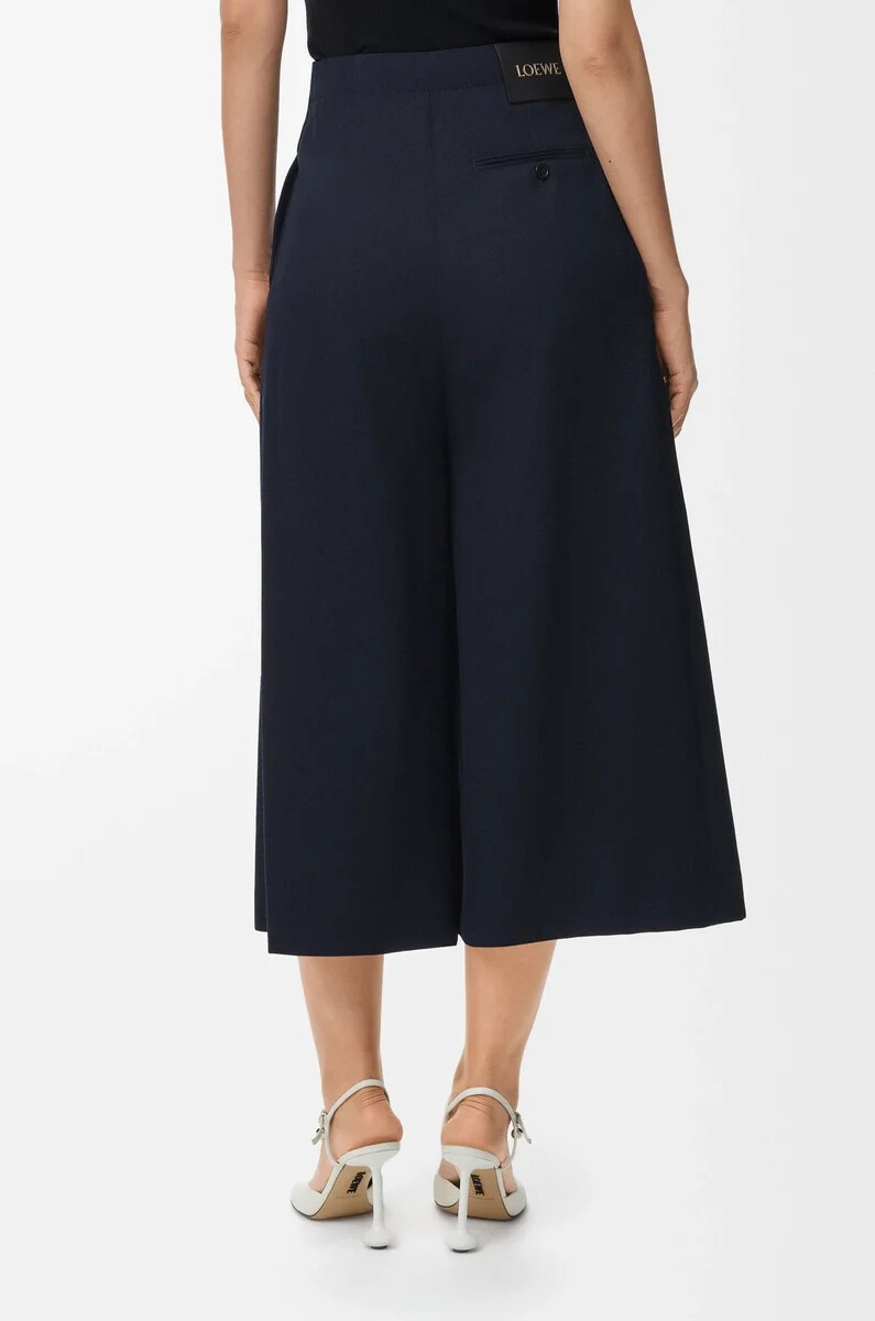 pantaloni cropped con cintura in lana blu navy