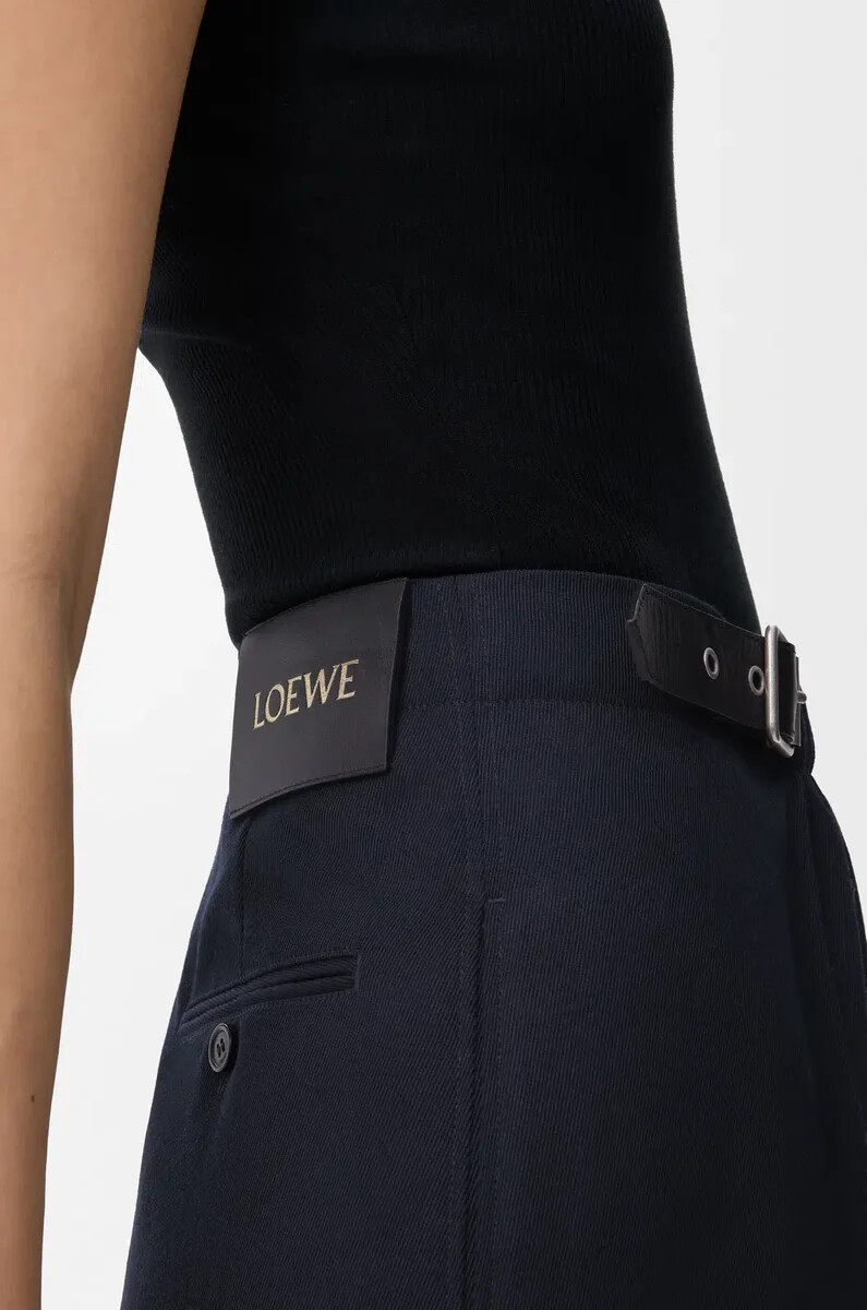 pantaloni cropped con cintura in lana blu navy