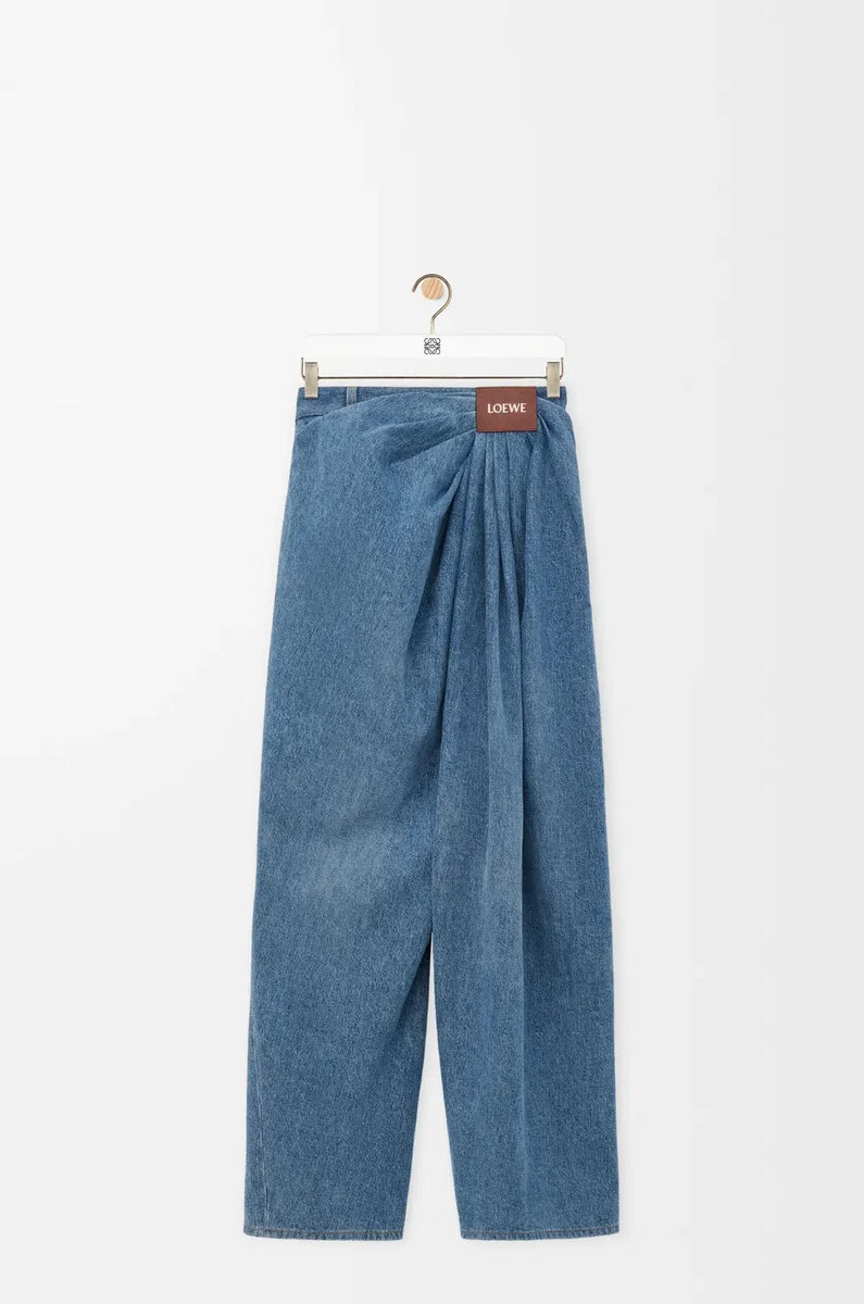 jeans drappeggiati in denim blu indaco