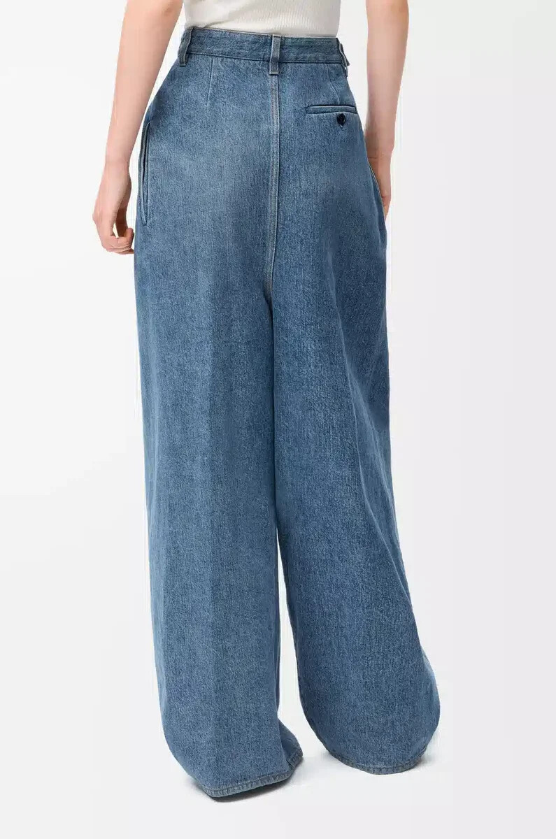 jeans drappeggiati in denim blu indaco