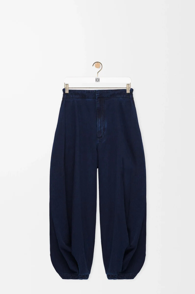 jeans drappeggiati in denim dark indigo