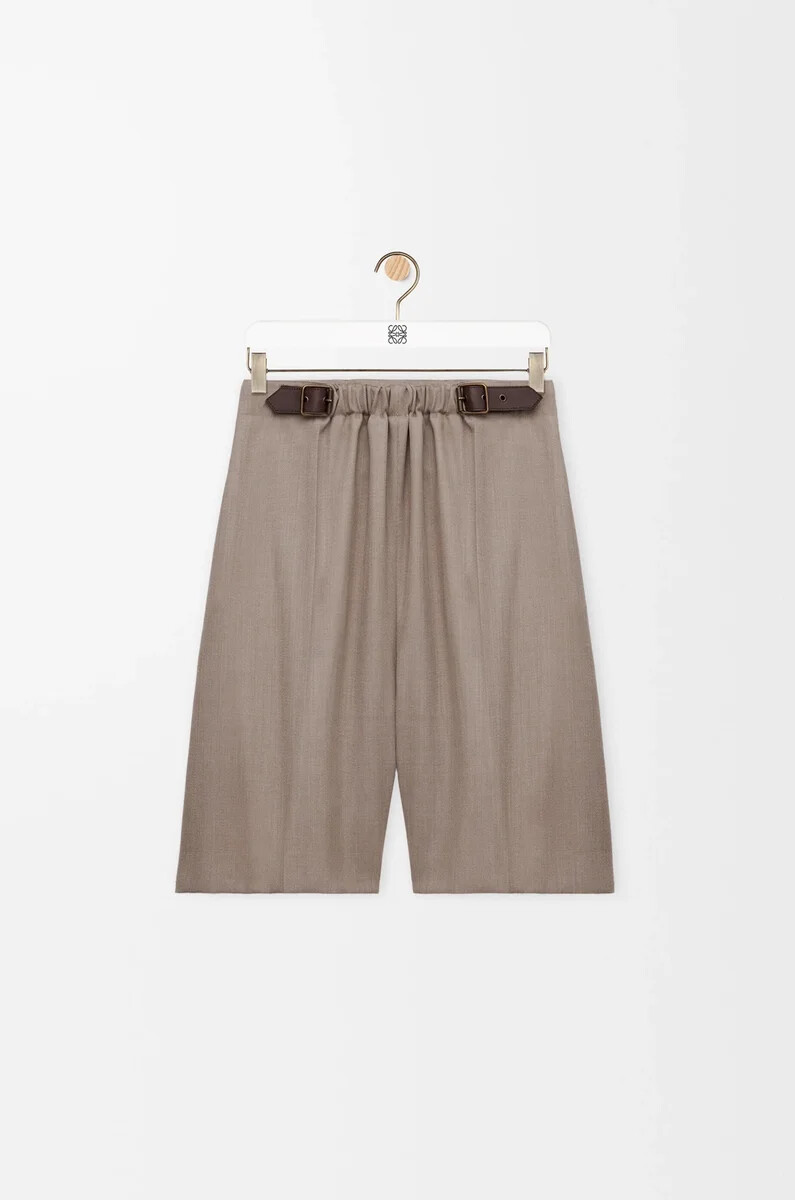 shorts con cintura in lana beige melange