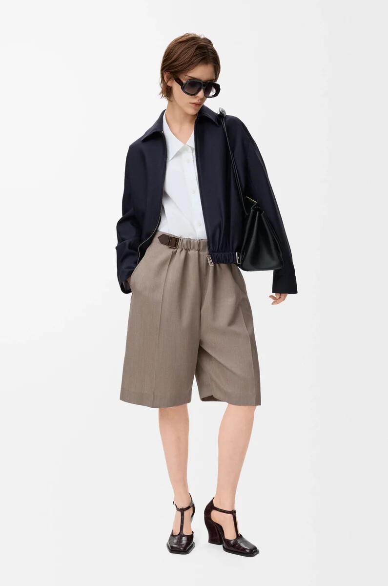 shorts con cintura in lana beige melange