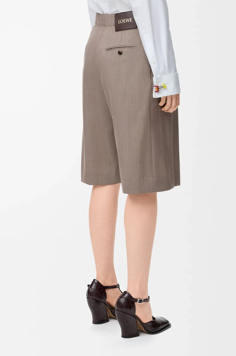 shorts con cintura in lana beige melange