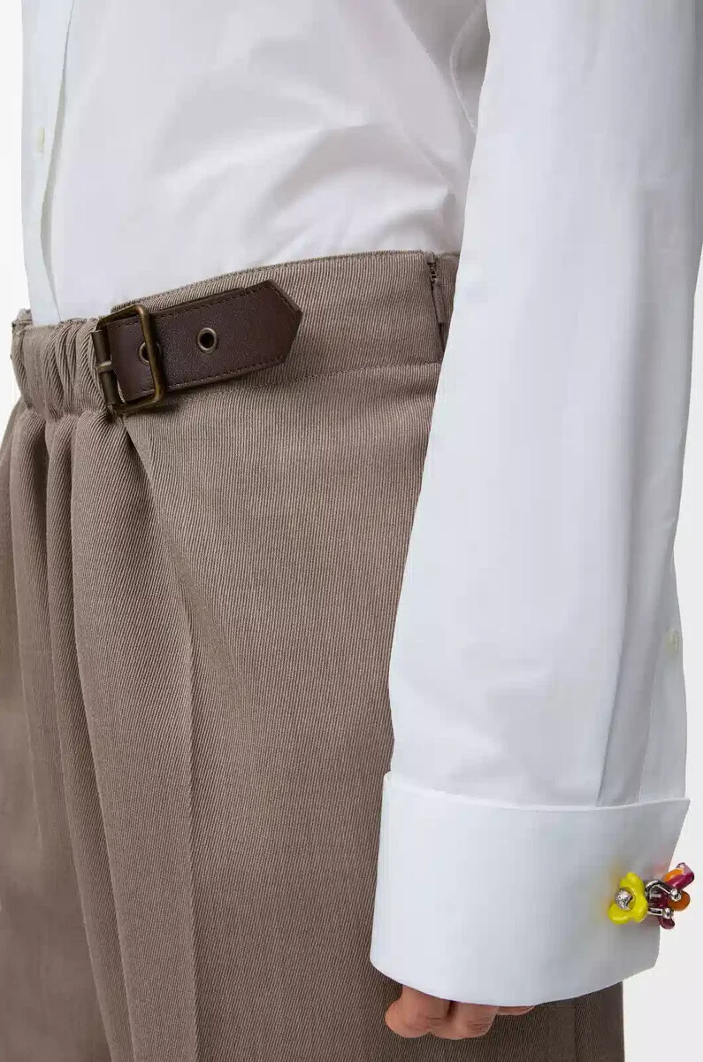 shorts con cintura in lana beige melange