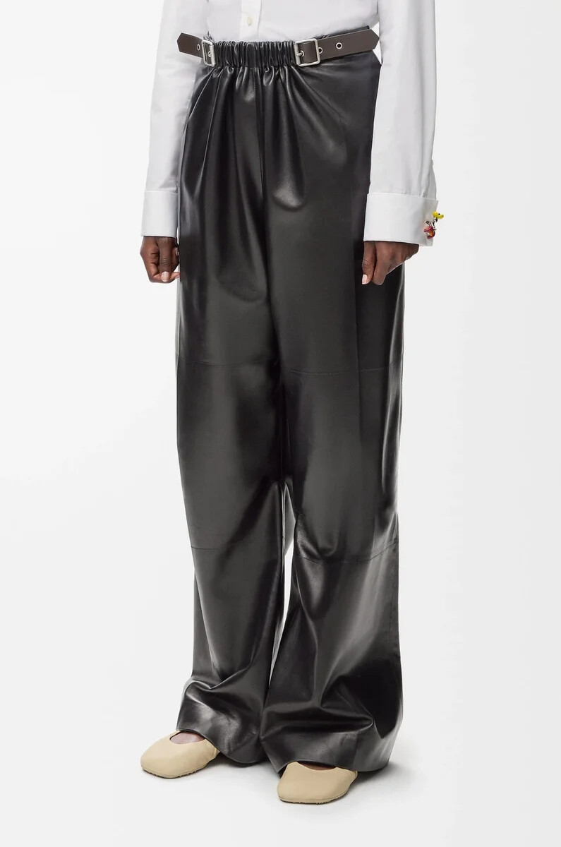 pantaloni con cintura in nappa di agnello nero