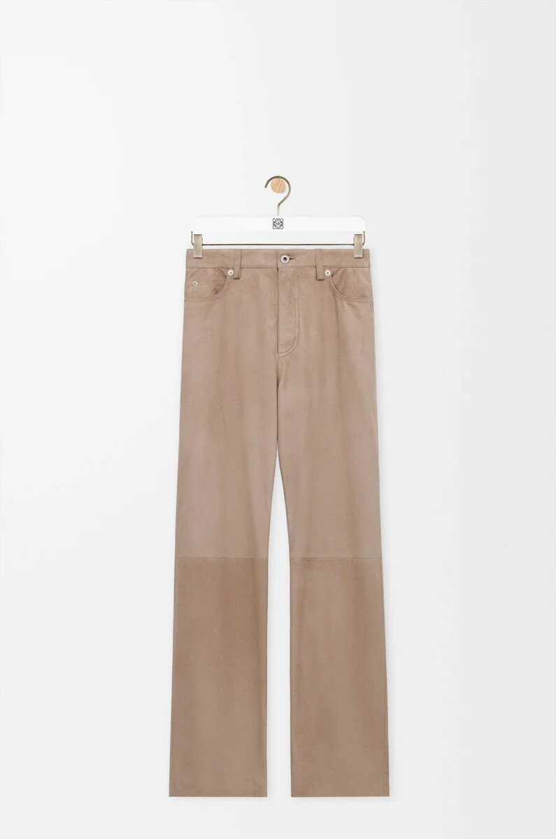 pantaloni in pelle scamosciata di capra beige scuro