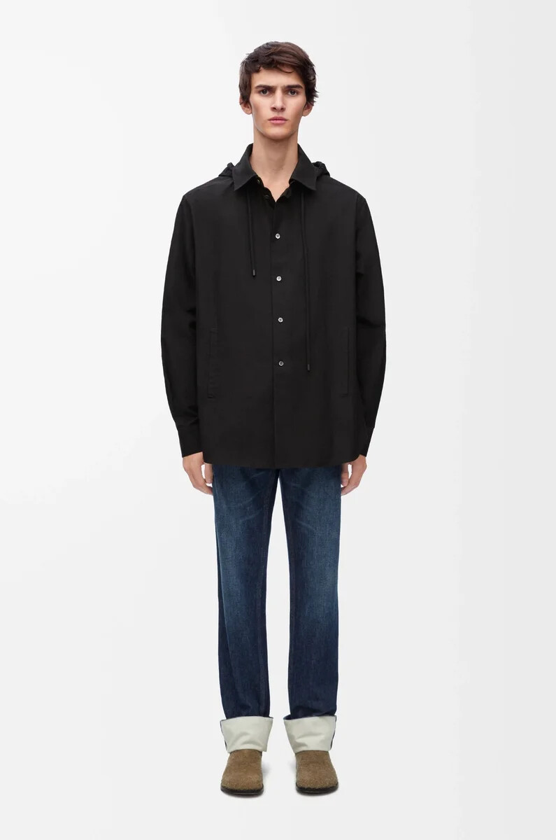 camicia con cappuccio in cotone nero
