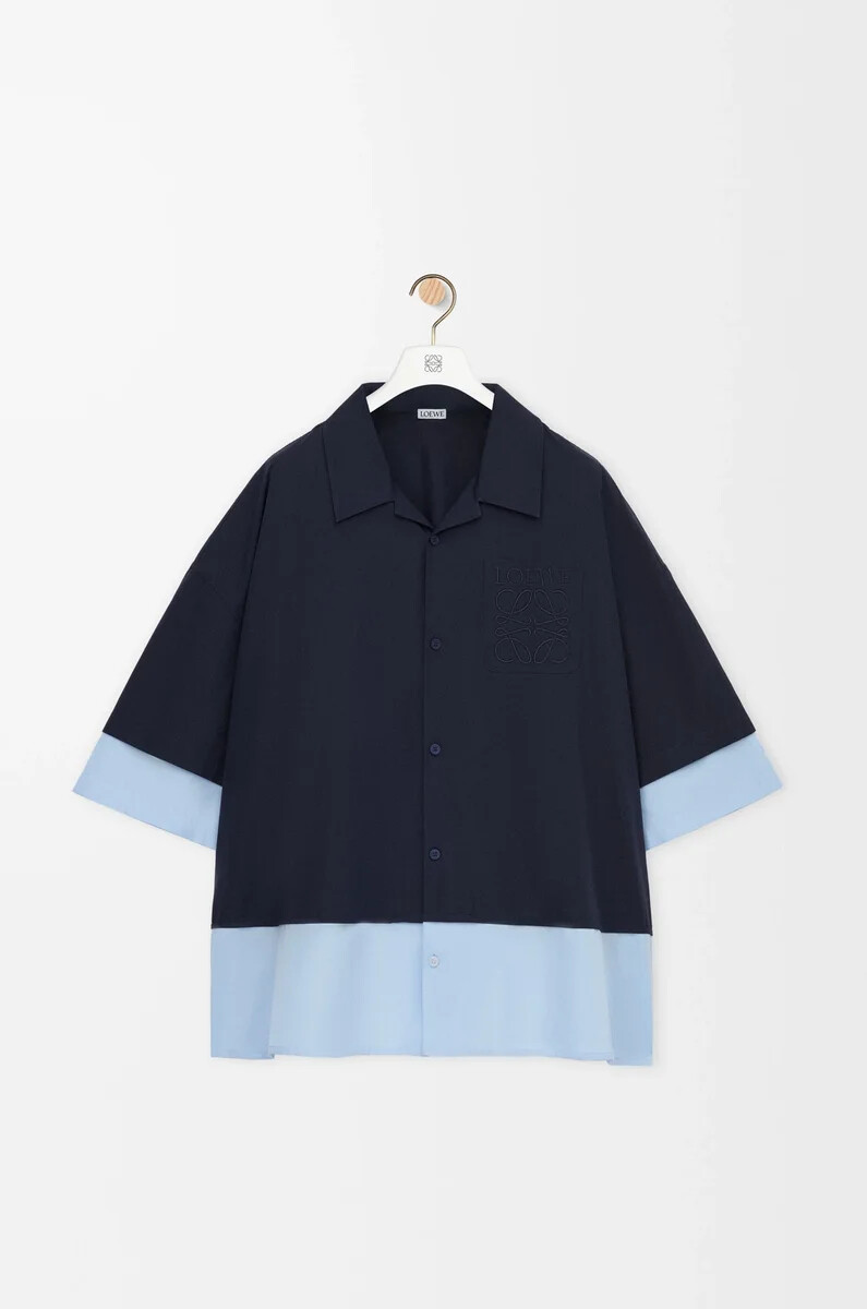 camicia a maniche corte in cotone blu scuroazzurro