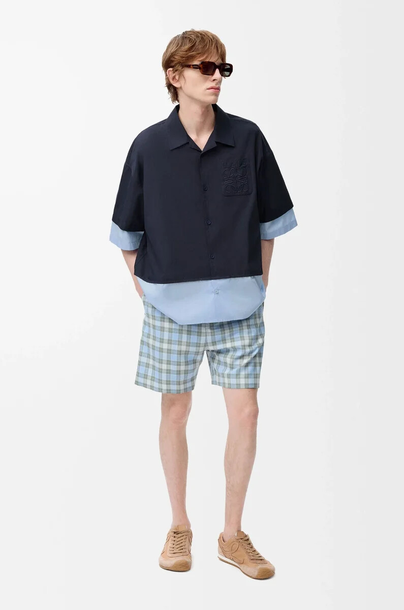 camicia a maniche corte in cotone blu scuroazzurro
