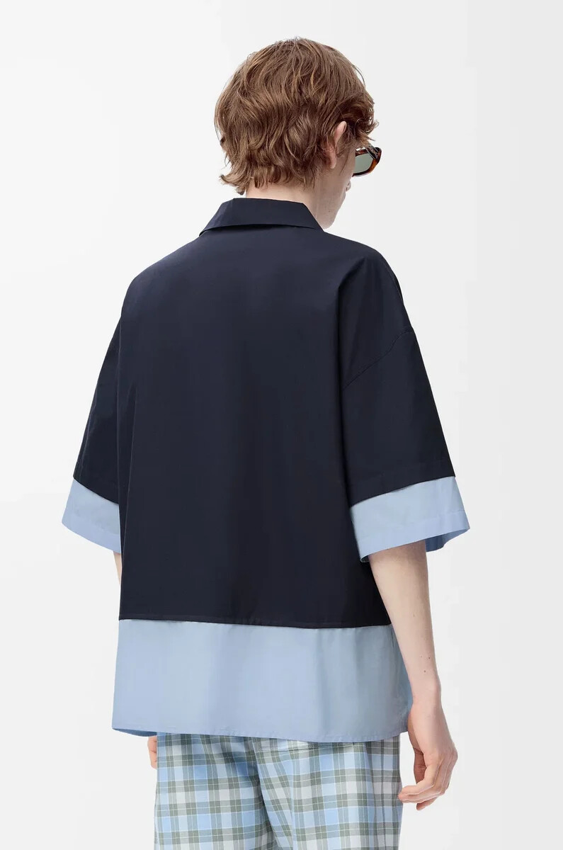 camicia a maniche corte in cotone blu scuroazzurro