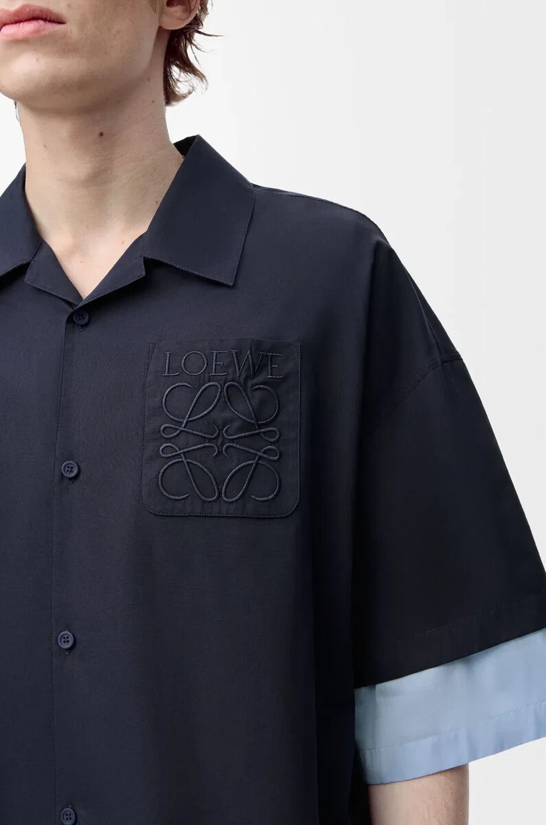 camicia a maniche corte in cotone blu scuroazzurro