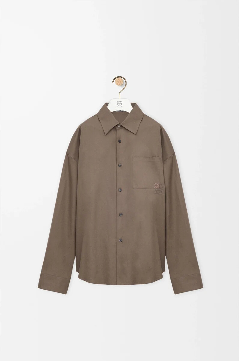 camicia in cotone marrone kaki