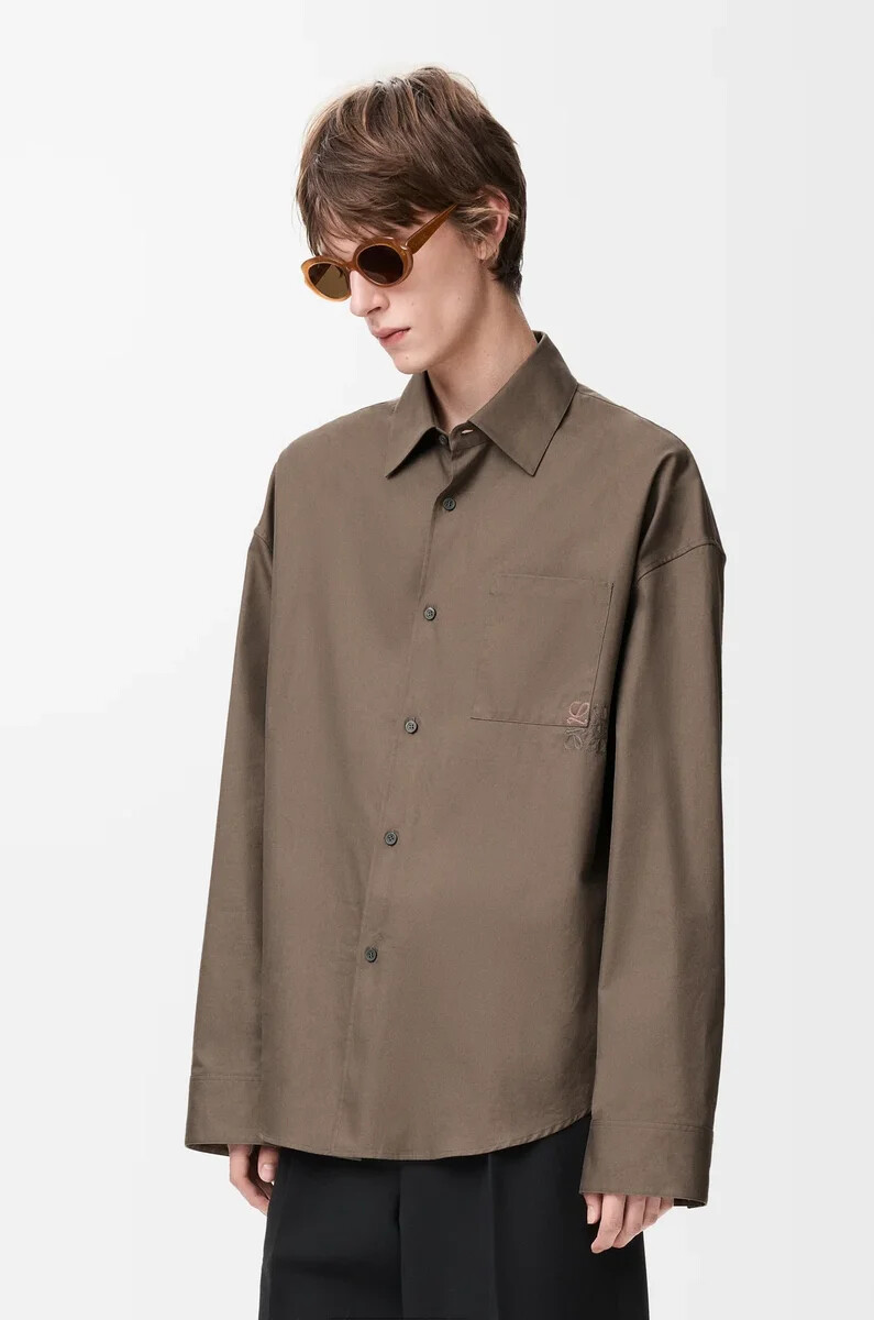 camicia in cotone marrone kaki