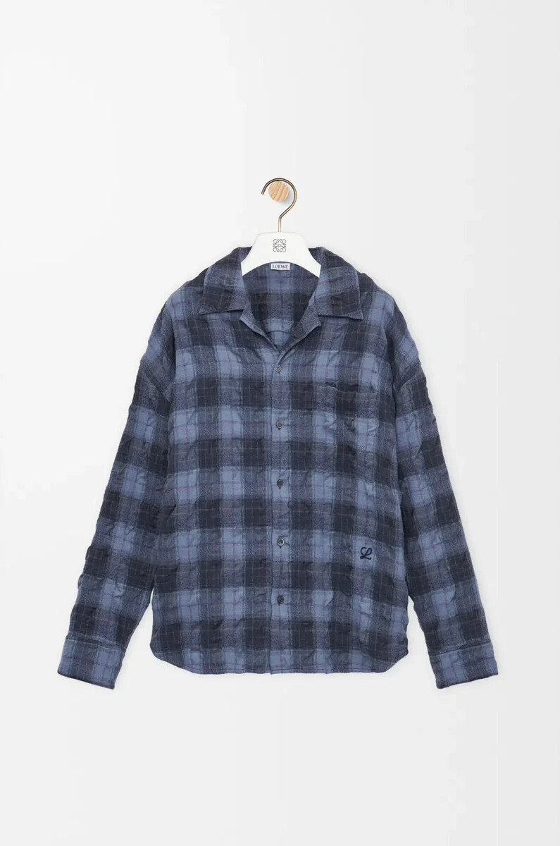 camicia in lana e cotone blu navy