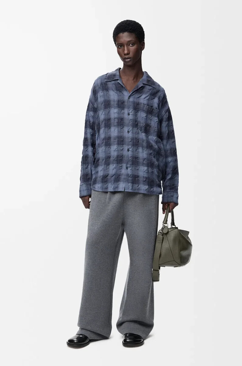 camicia in lana e cotone blu navy