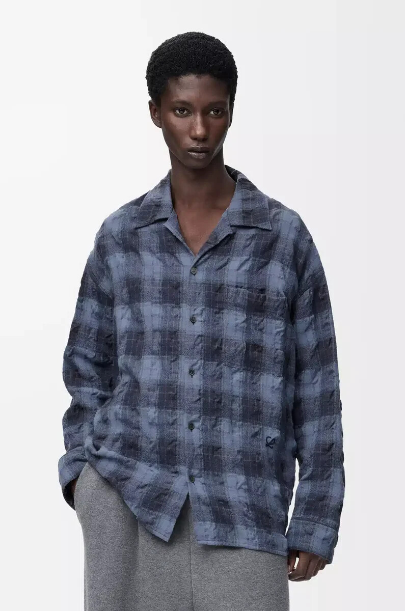camicia in lana e cotone blu navy