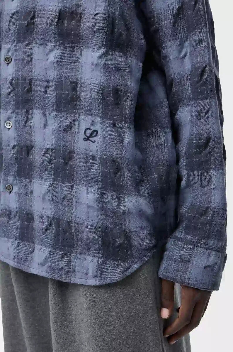 camicia in lana e cotone blu navy