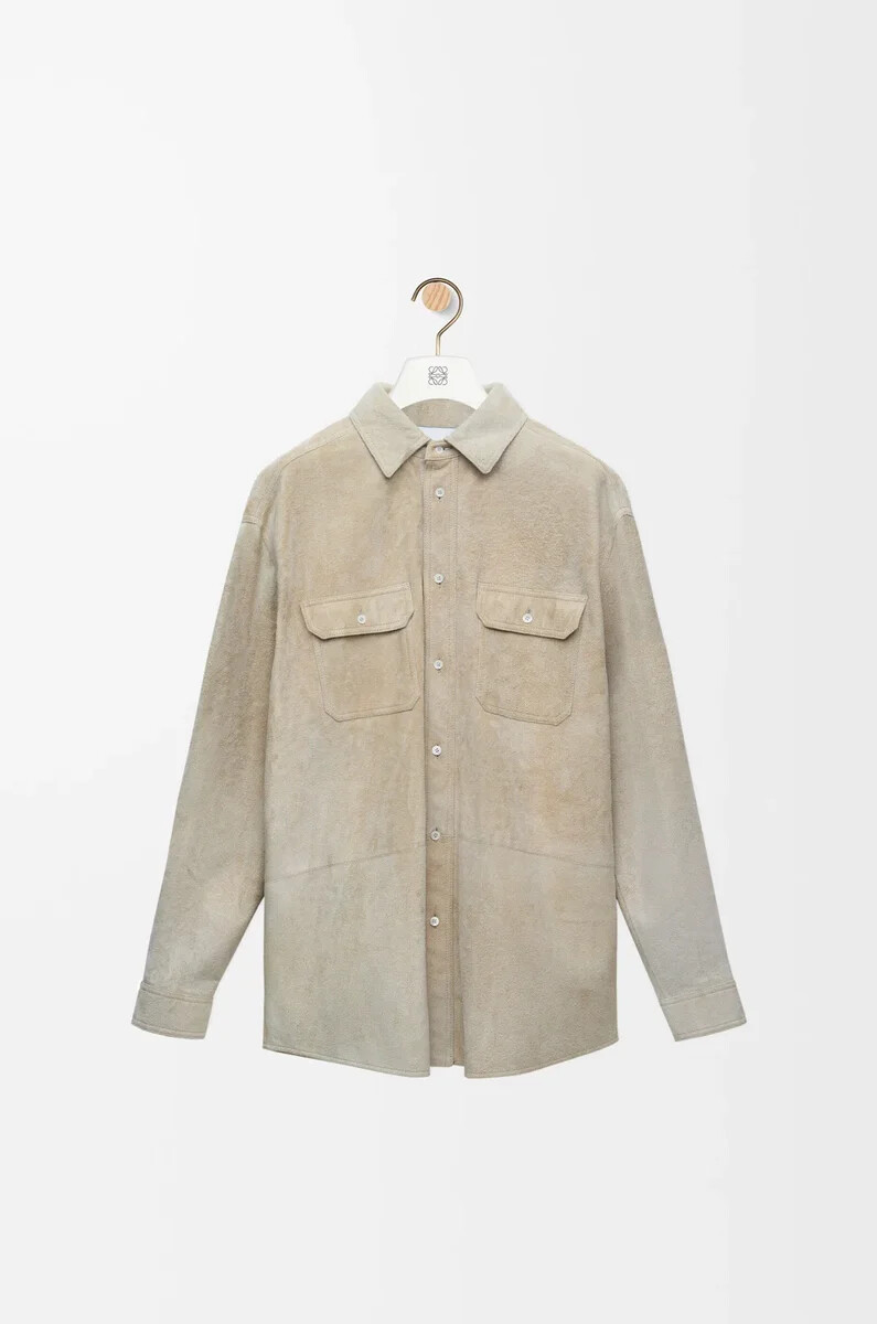 camicia in pelle di agnello scamosciata bianca
