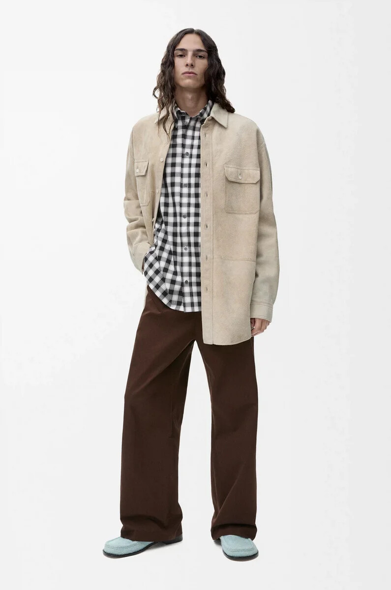 camicia in pelle di agnello scamosciata bianca