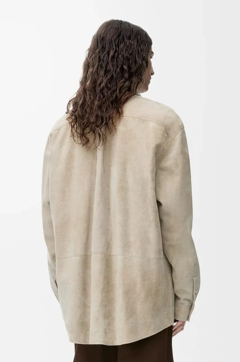 camicia in pelle di agnello scamosciata bianca