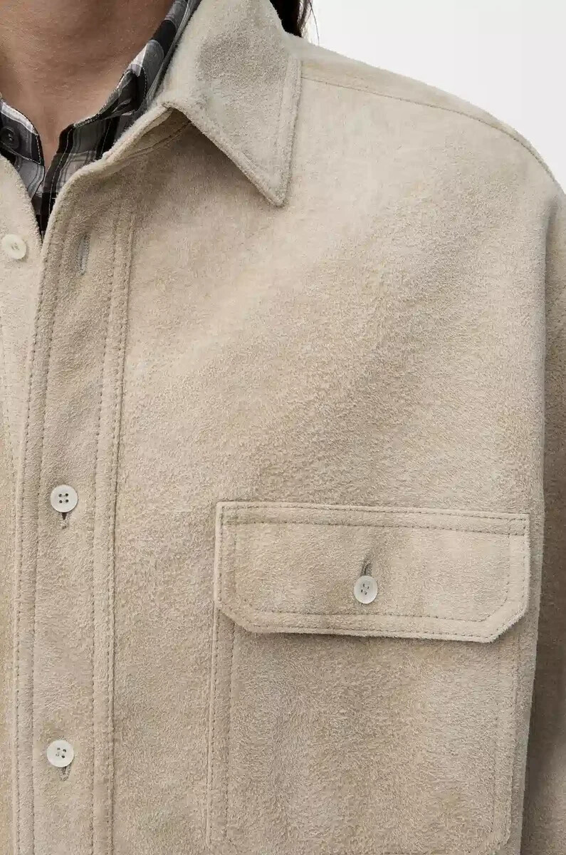 camicia in pelle di agnello scamosciata bianca