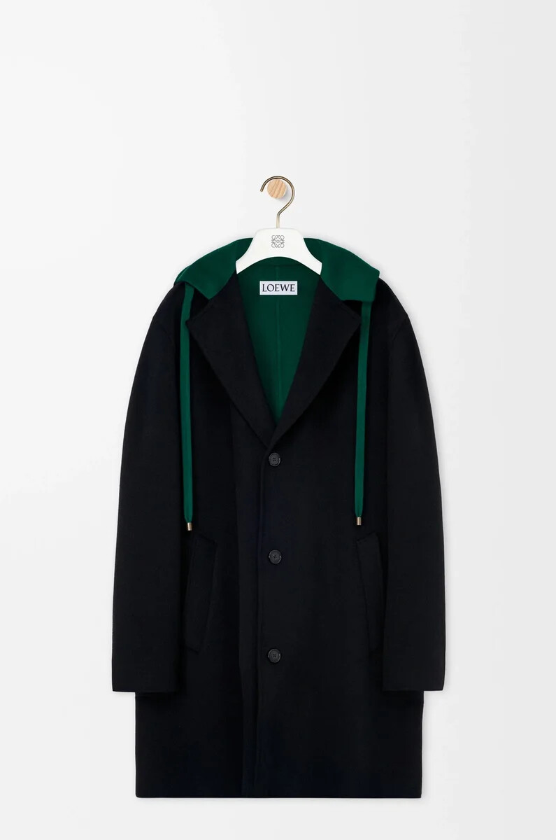cappotto con cappuccio in lana e cashmere neroverde