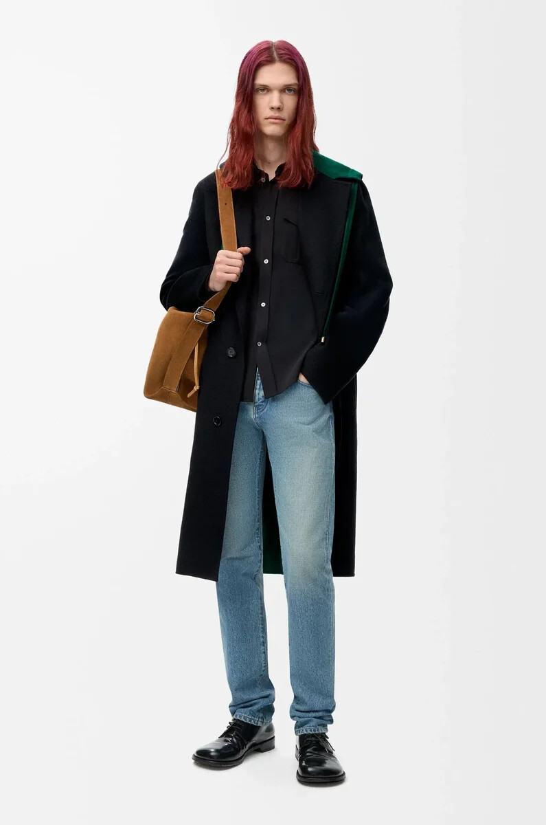 cappotto con cappuccio in lana e cashmere neroverde