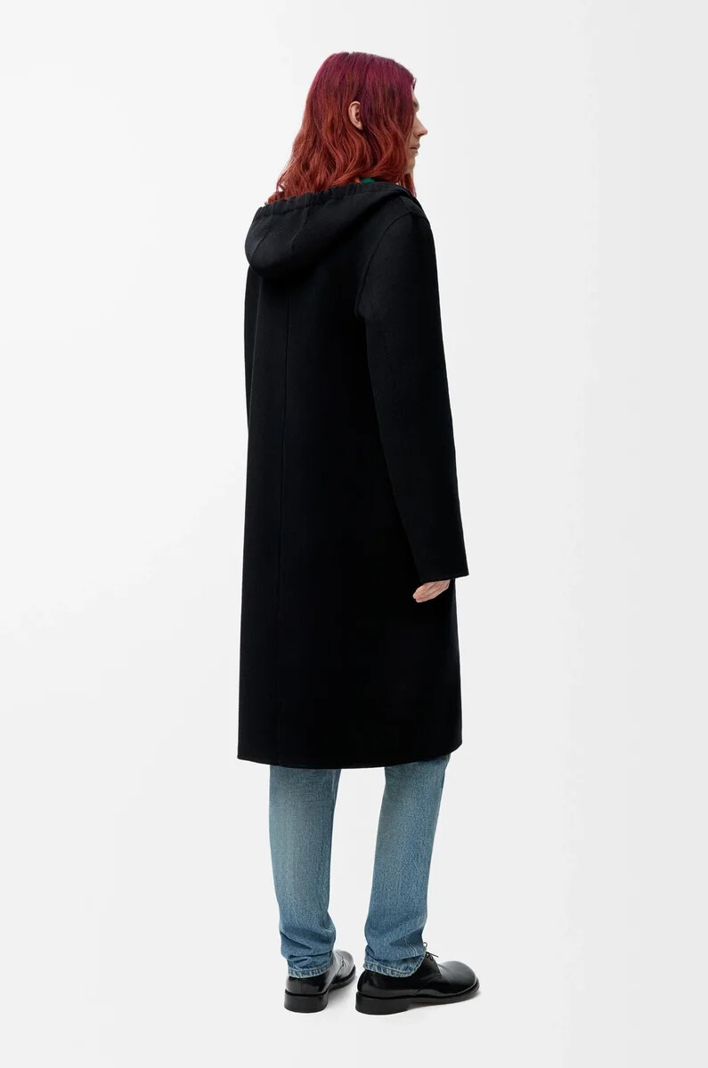 cappotto con cappuccio in lana e cashmere neroverde