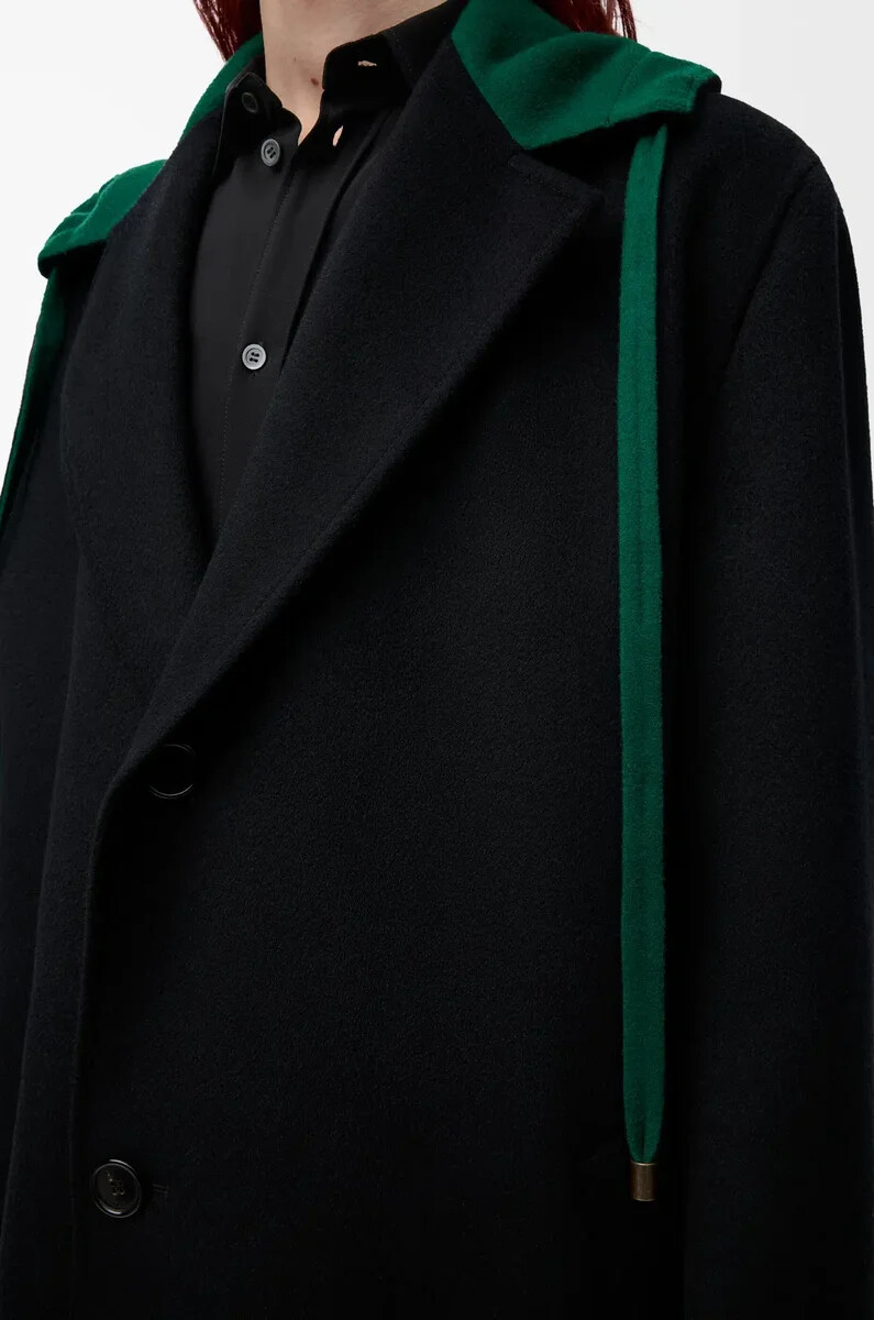 cappotto con cappuccio in lana e cashmere neroverde
