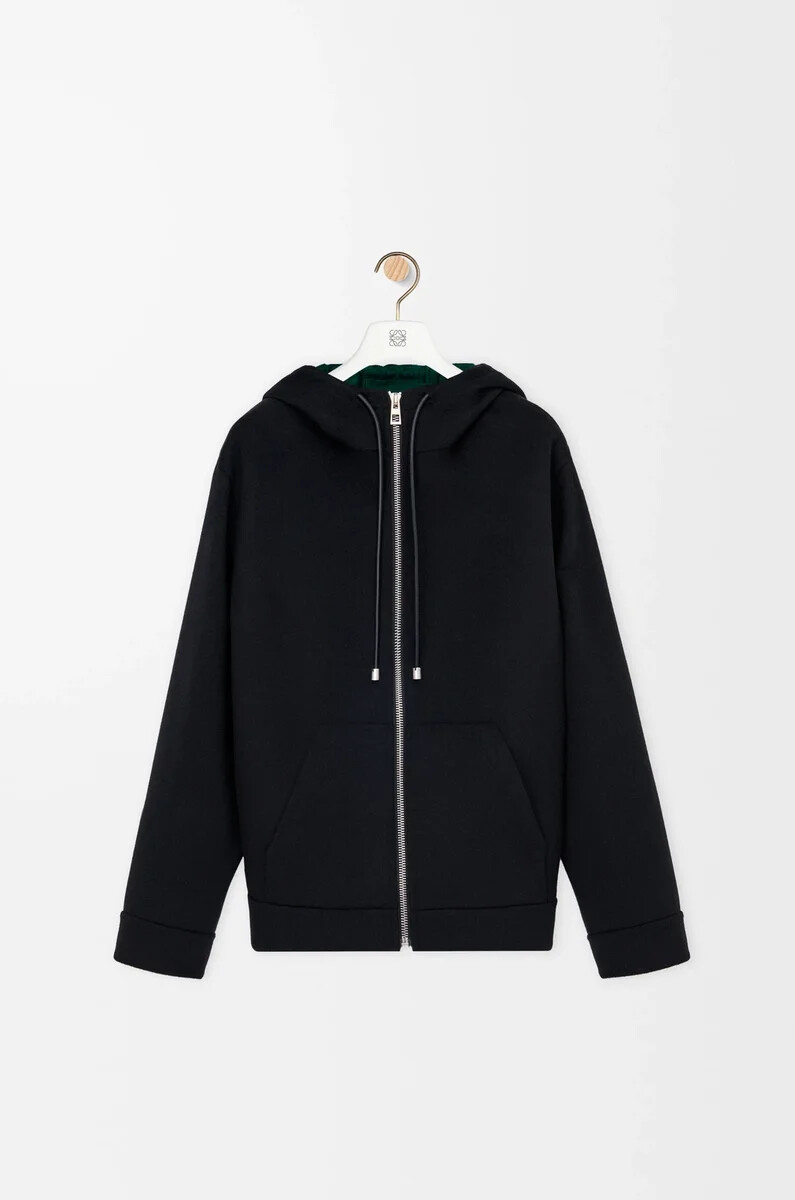 giacca con cappuccio in lana e cashmere neroverde