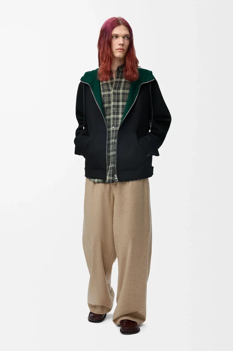 giacca con cappuccio in lana e cashmere neroverde