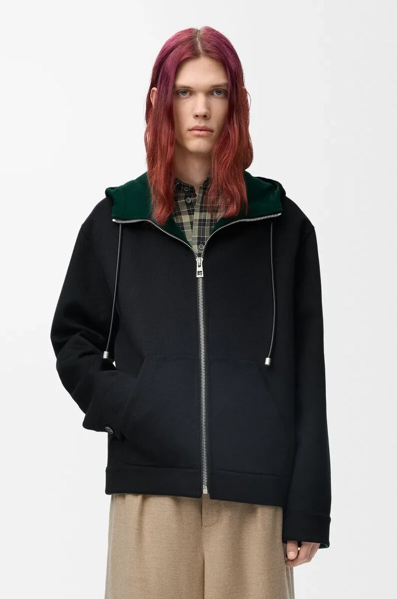 giacca con cappuccio in lana e cashmere neroverde
