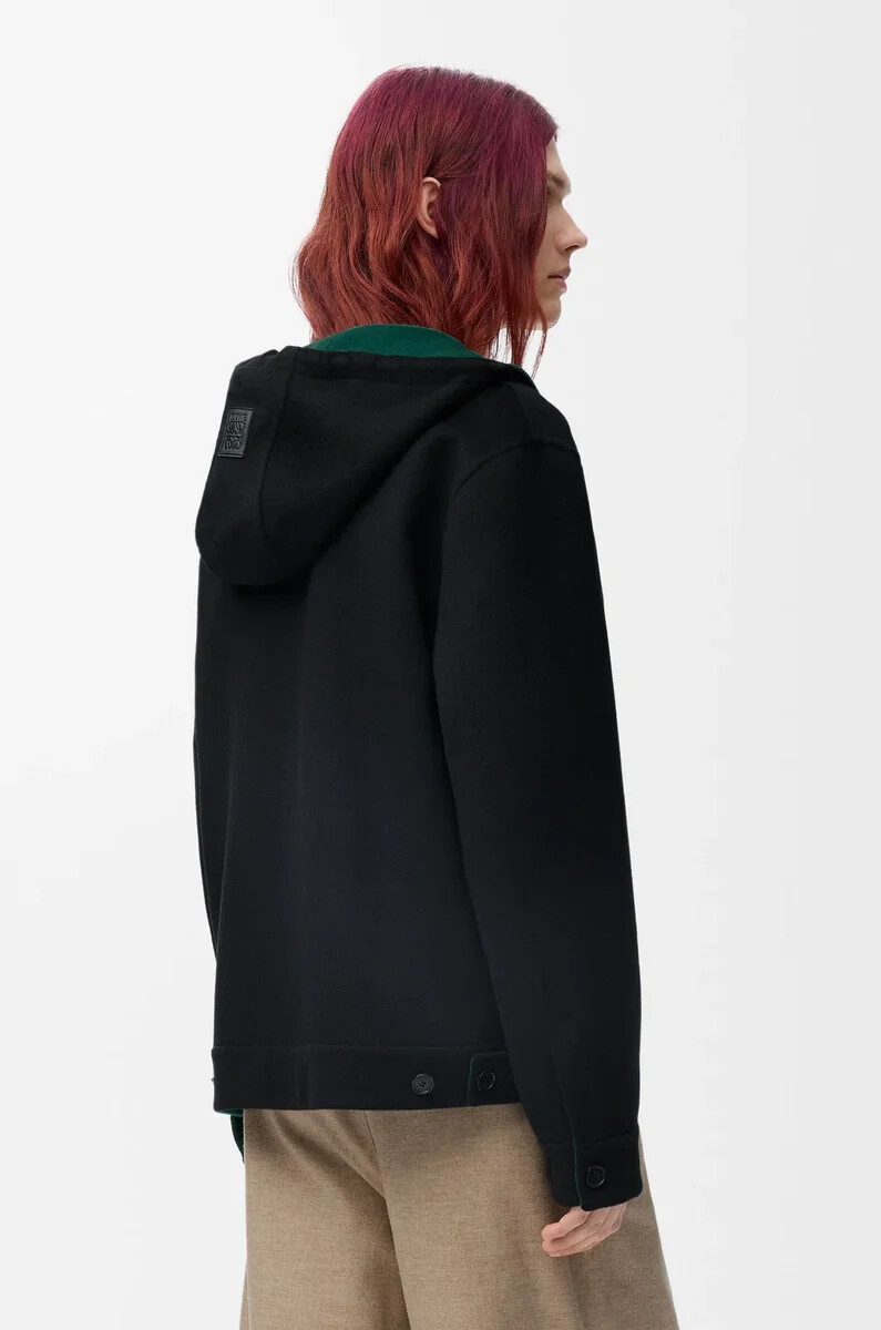 giacca con cappuccio in lana e cashmere neroverde