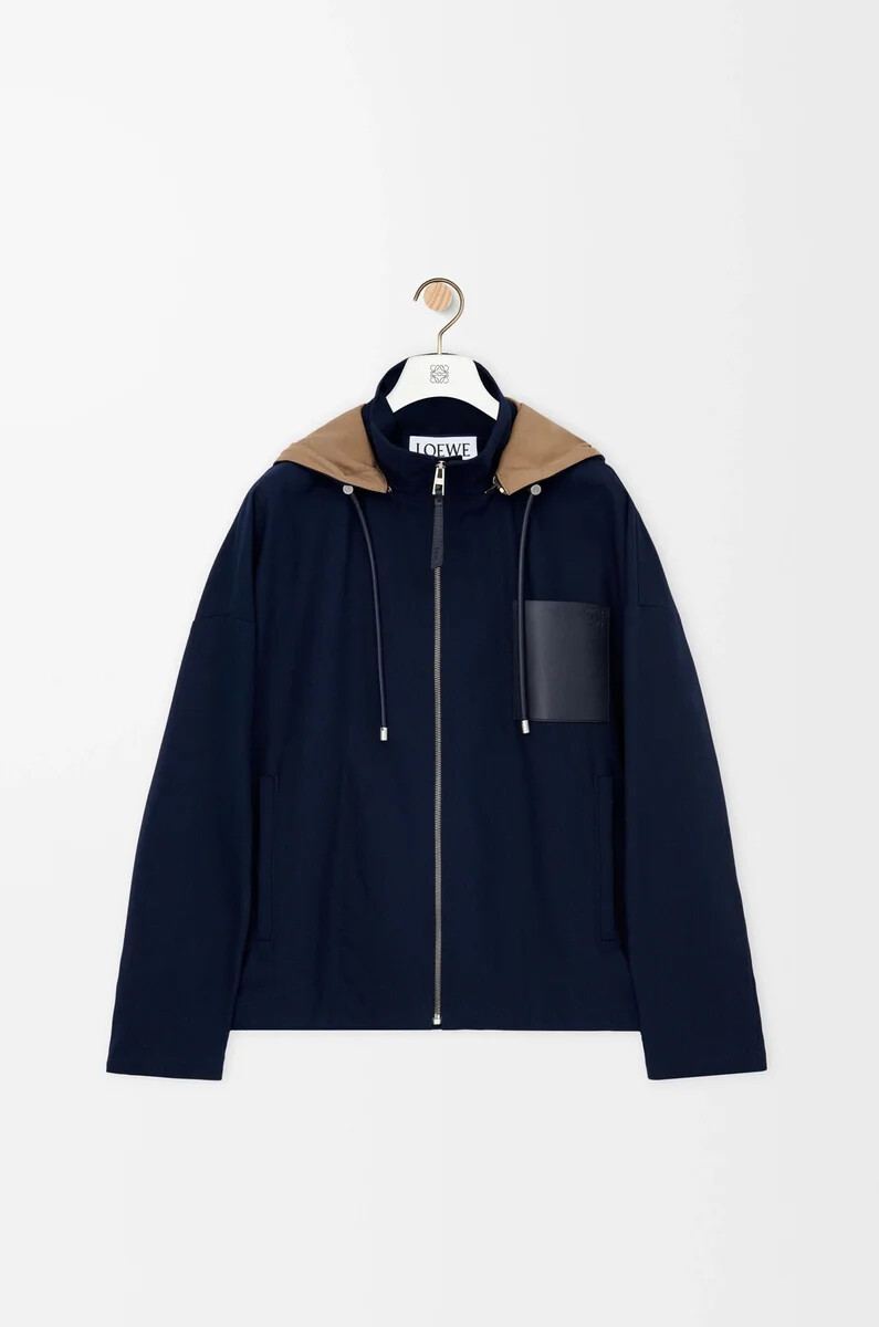 giacca con cappuccio in cotone blu navybeige