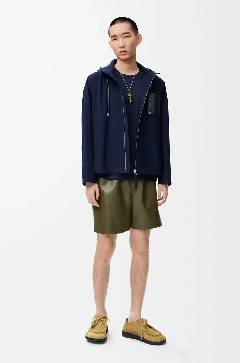 giacca con cappuccio in cotone blu navybeige