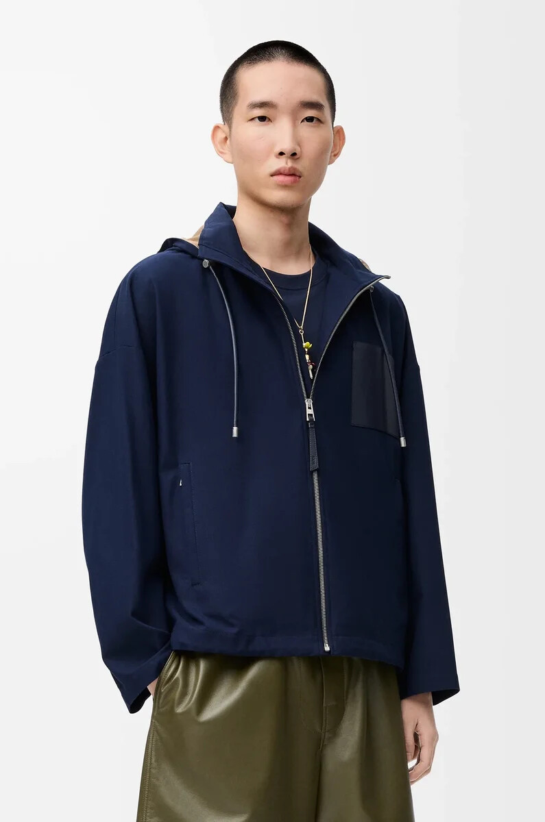 giacca con cappuccio in cotone blu navybeige