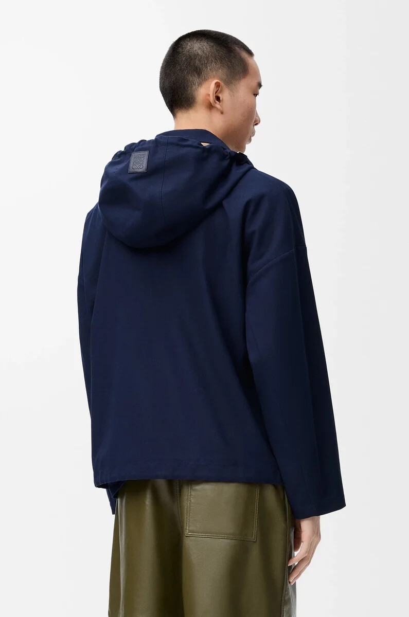 giacca con cappuccio in cotone blu navybeige