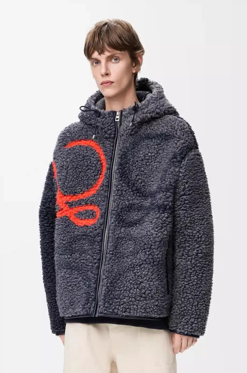 giacca con cappuccio in misto lana blu navyarancione