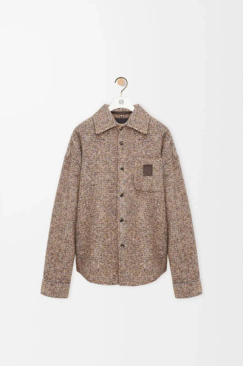 camicia in misto lana e lama beigeblu melange