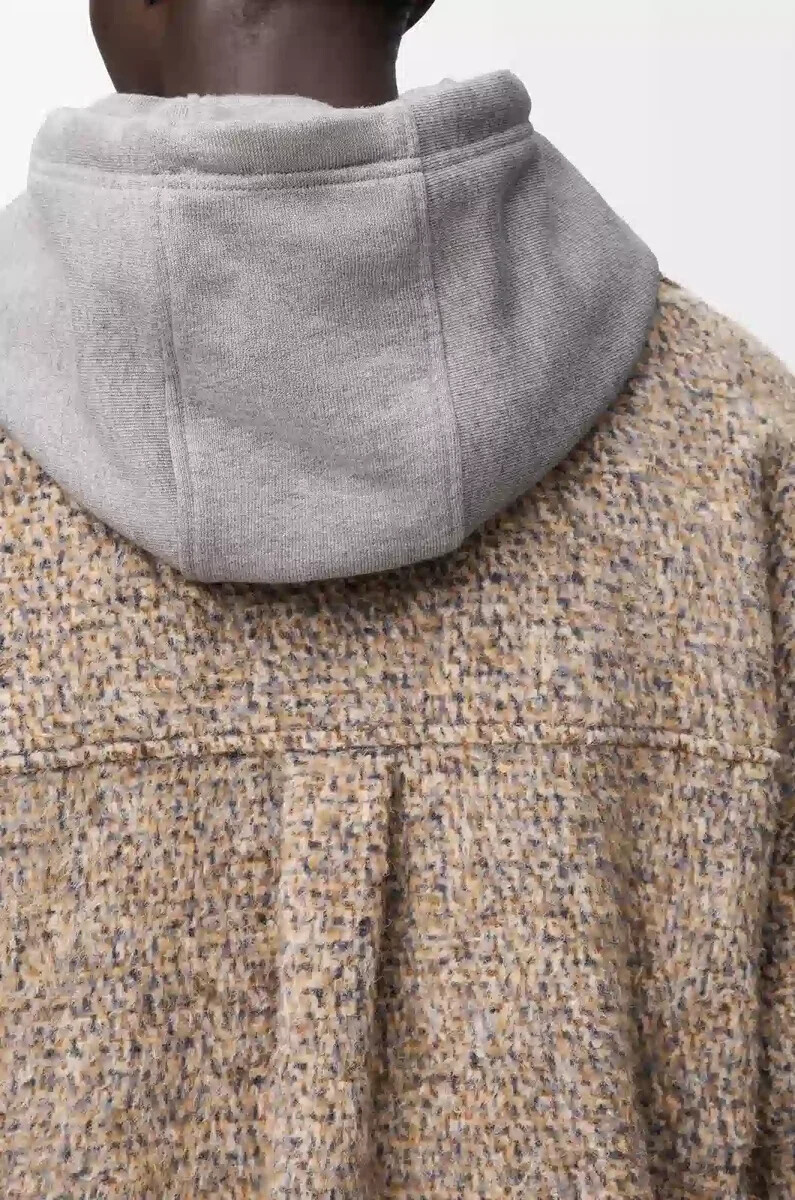 camicia in misto lana e lama beigeblu melange