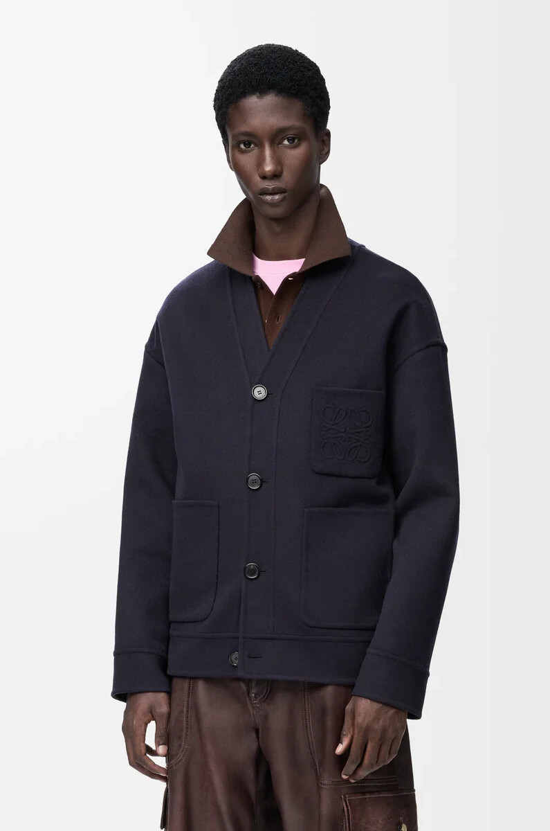 cardigan in lana e cashmere blu navygrigio