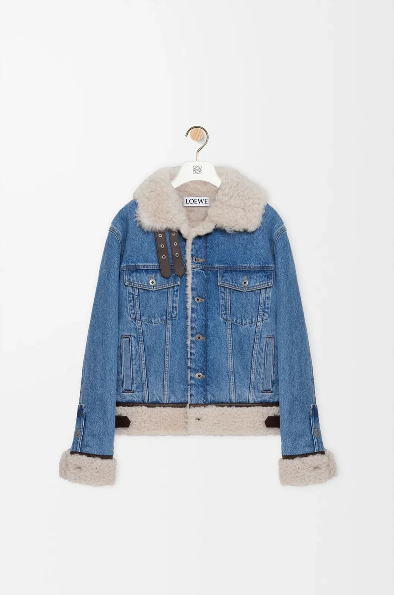 giacca da camionista in denim e shearling denim blue