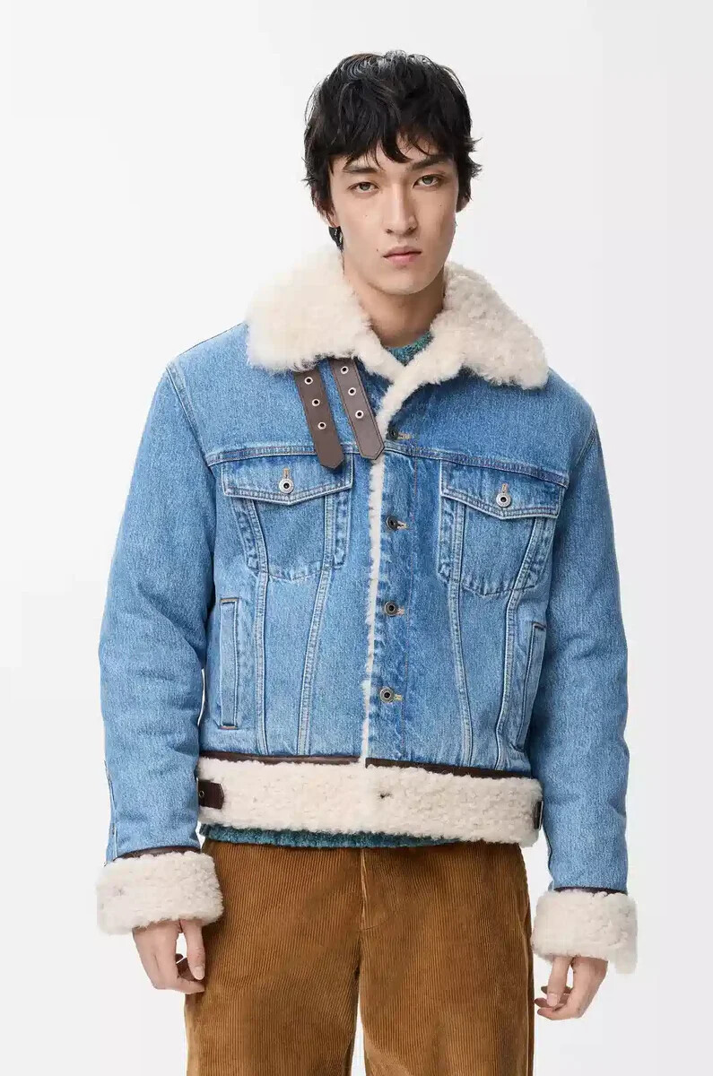 giacca da camionista in denim e shearling denim blue