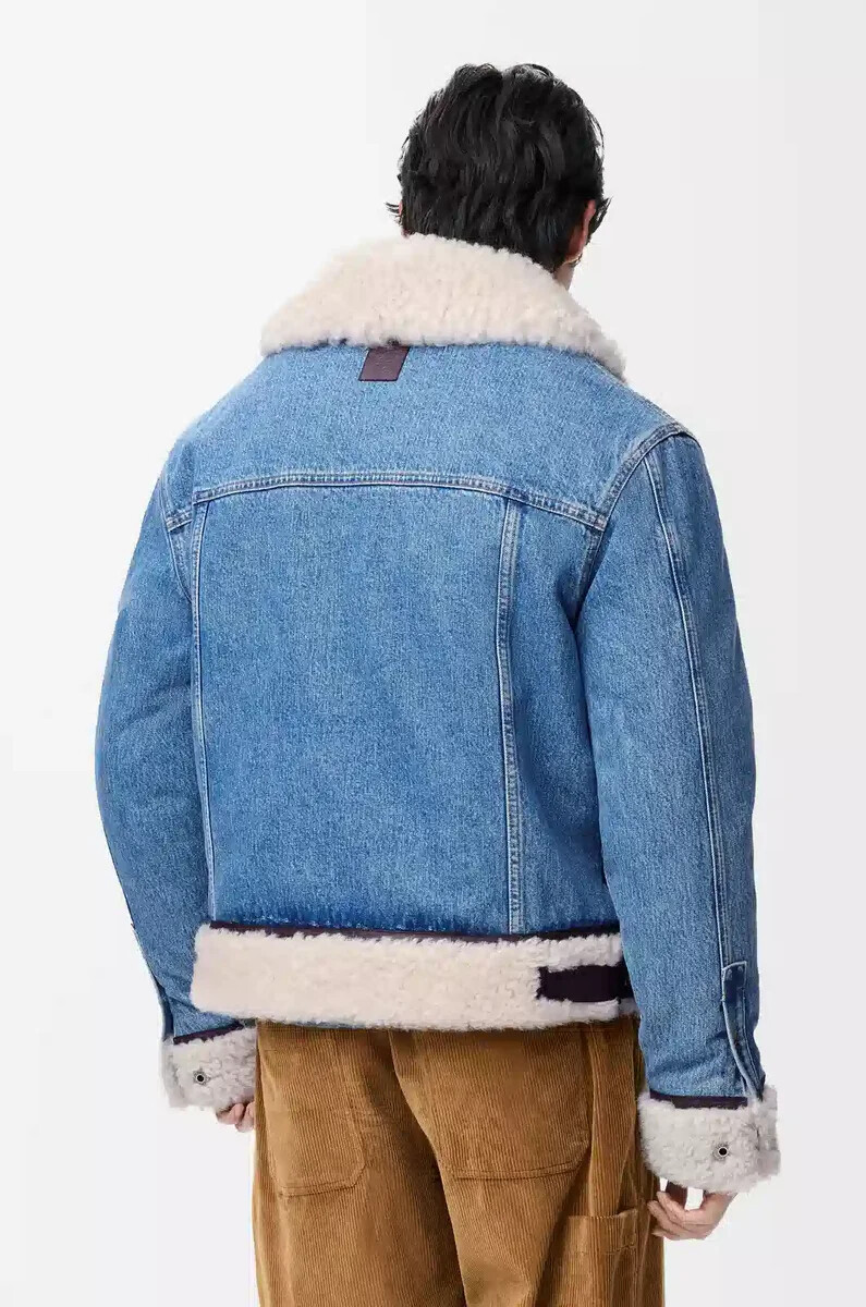 giacca da camionista in denim e shearling denim blue