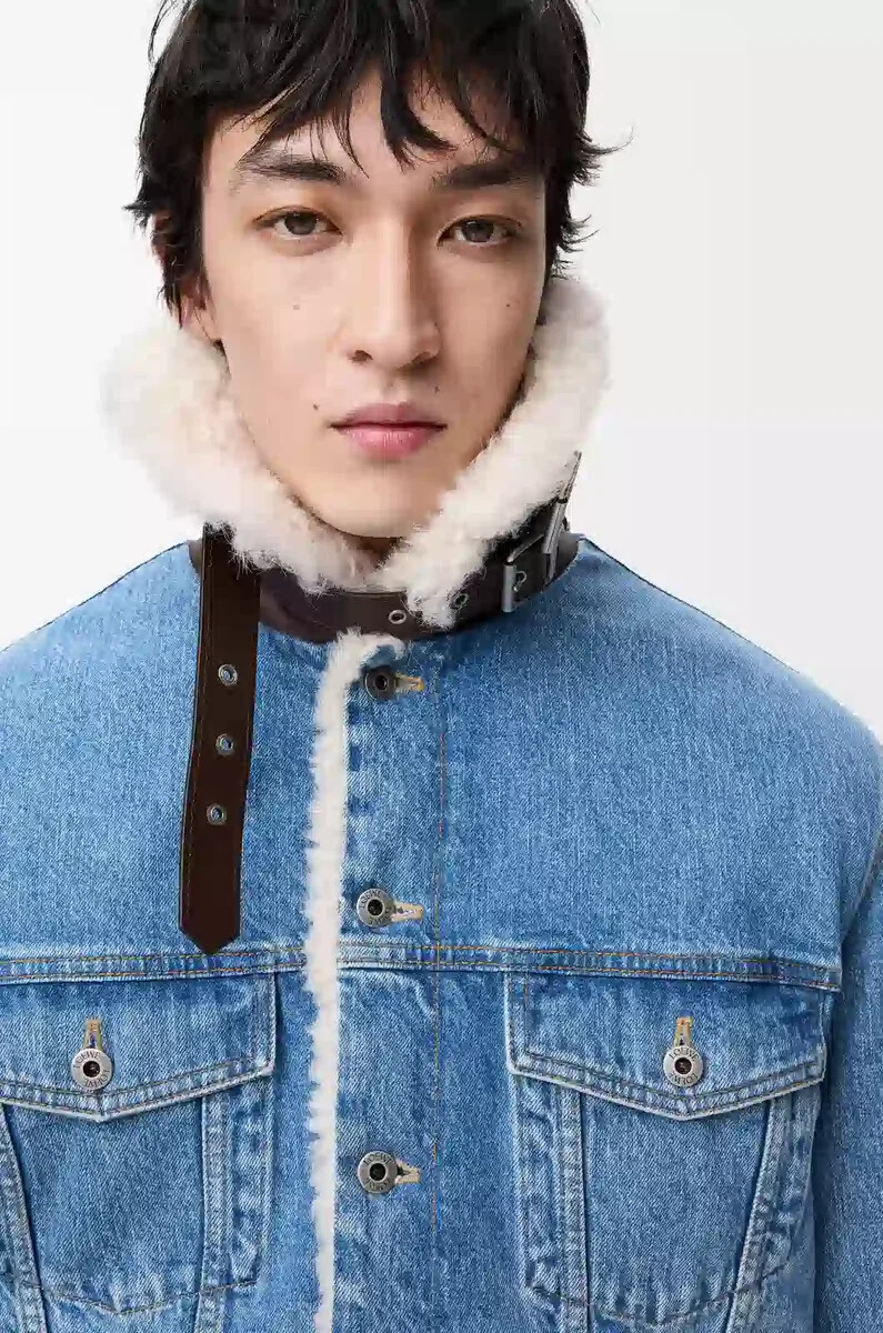 giacca da camionista in denim e shearling denim blue
