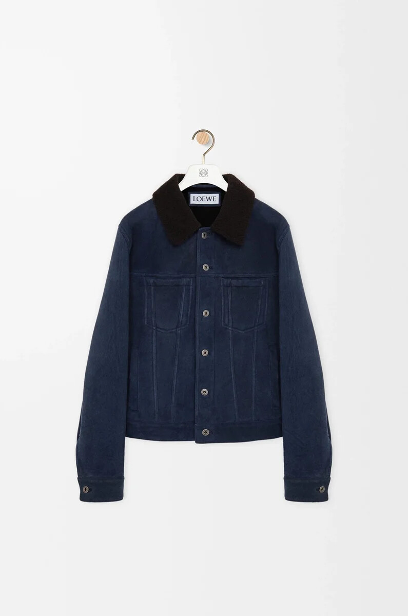 giacca da camionista in montone blu navymarrone