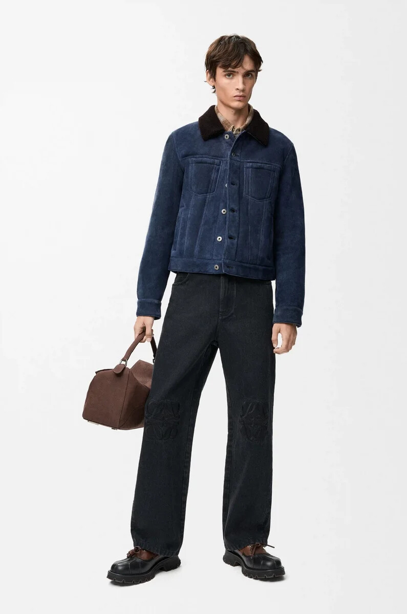 giacca da camionista in montone blu navymarrone
