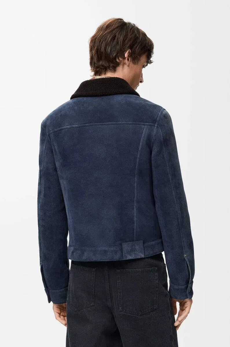 giacca da camionista in montone blu navymarrone