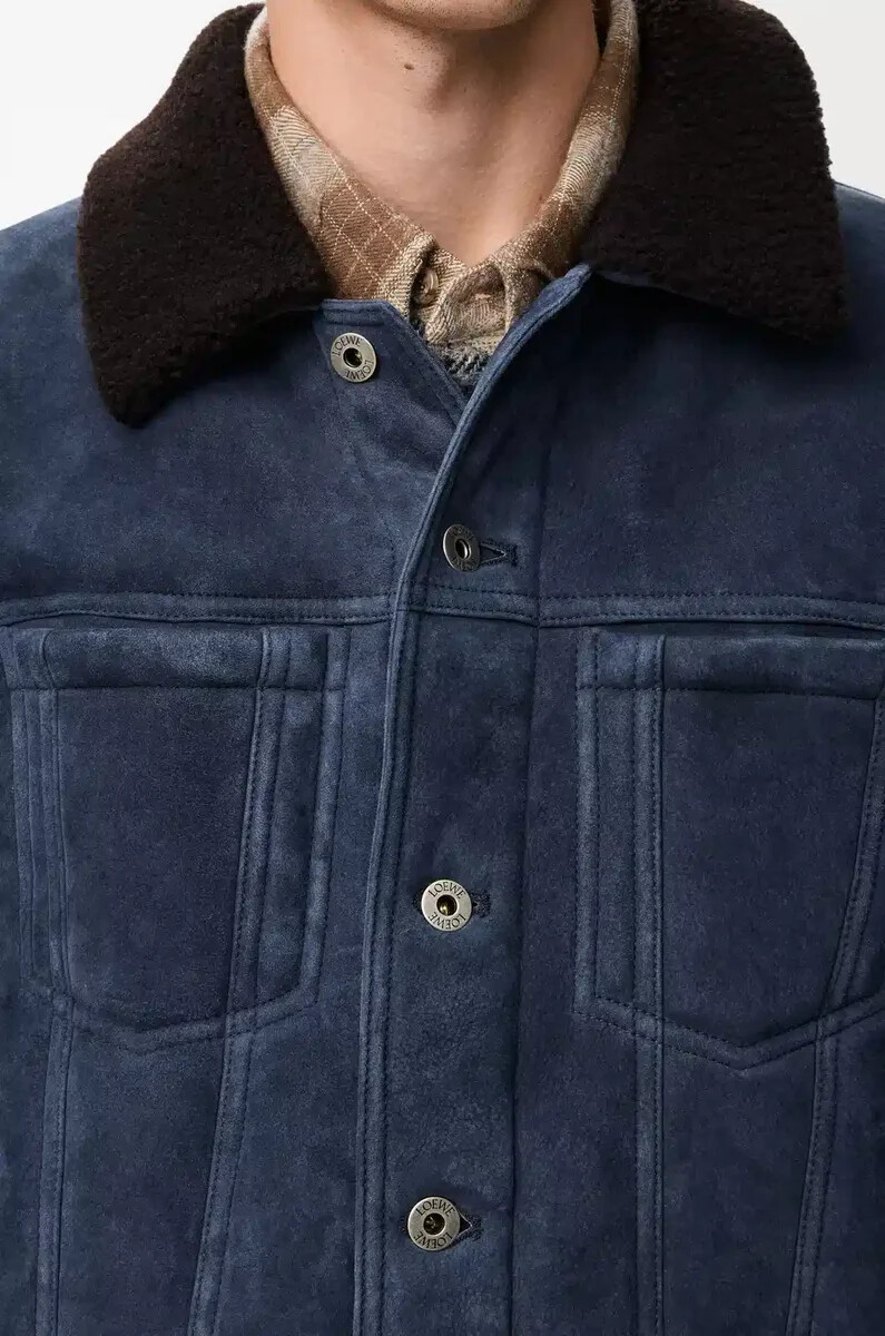 giacca da camionista in montone blu navymarrone